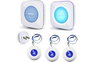 LIOTOIN Caregiver Pager Wireless Call Button Call Bell Emergency Button Call Light System for Elderly/Patients/Home Nurse Alert System 3 Call Button 2Plugin Receivers (600+ft Operating Range)