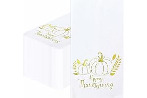 SietDESEO 25 Pieces 3-ply Thanksgiving Dinner Napkins 13 x 15.7 Inch White Guest Bathroom Napkins Disposable Hand Towels for Bathroom Kitchen Fall Party Decorations Gold Foil Pumpkin Napkin