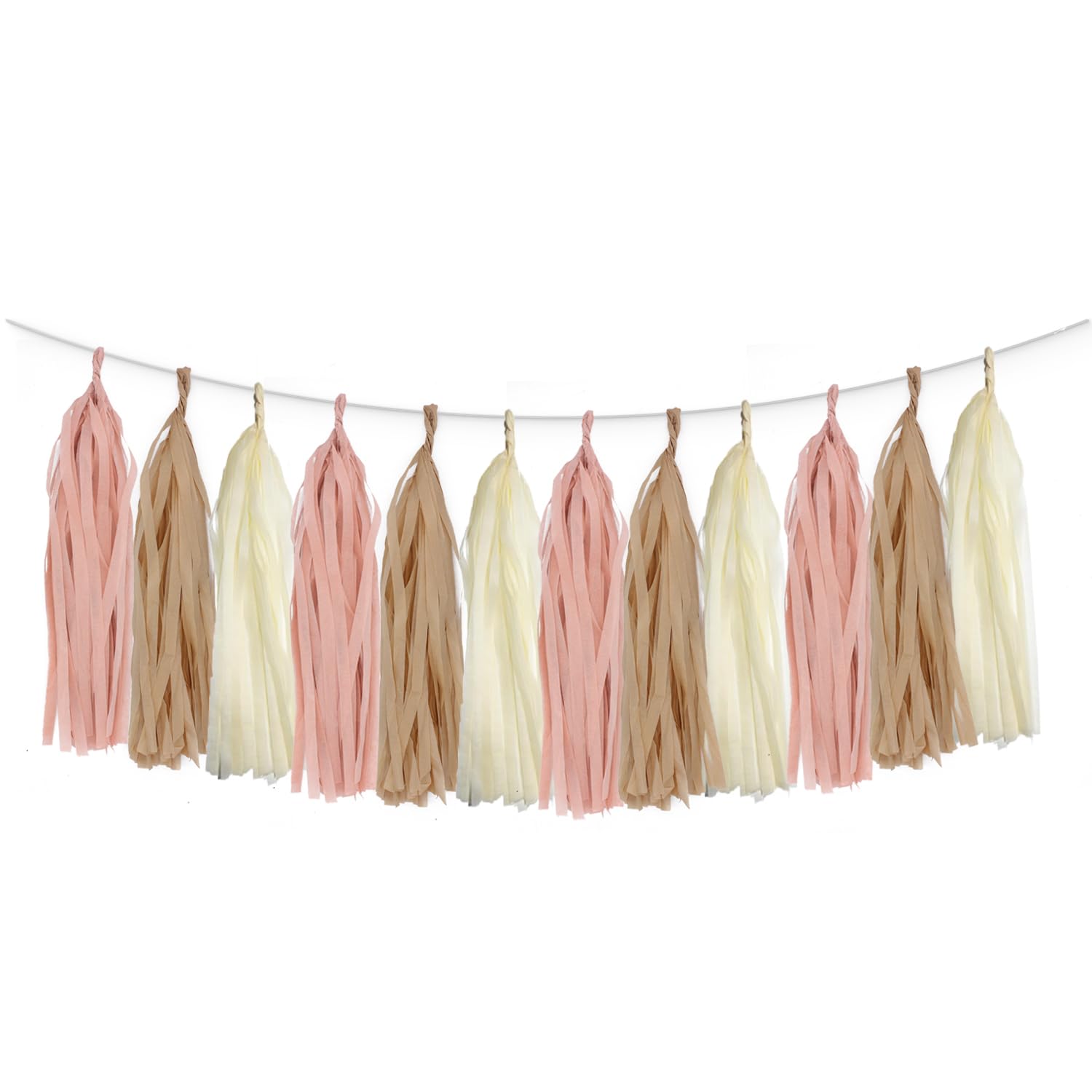 Photo 1 of 15PCS Dusty Rose Pink Boho Paper Tassel Garland Banner Party Streamer Backdrop for Wedding Girl Baby Shower Birthday Classroom Nursery Hanging Decoration