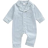 Kuriozud Baby Girl Boy Romper Pajamas Fall Winter Long Sleeve Button Down Pjs Newborn Infant Lapel Sleepwear Nightwear