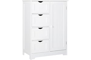 MUPATER Small Storage Cabinet Organizer with 4 Drawers and 1 Cupboard, Freestanding Compact Floor Towel Cabinet for, Laundry Room and Entryway, White