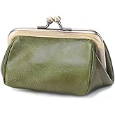 ROUROU Genuine Leather Clutch Bag for Women Kiss Lock Wallet Retro Coin Purse Coin Organizer Cute Purse