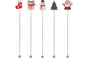 SAVITA 5pcs Christmas Cocktail Stirrers, Stainless Steel Christmas Swizzle Stir Sticks for Cocktails Whisky Coffee Drink Stirring Rod Stirrers for Christmas Party Home Office Bar Restaurants