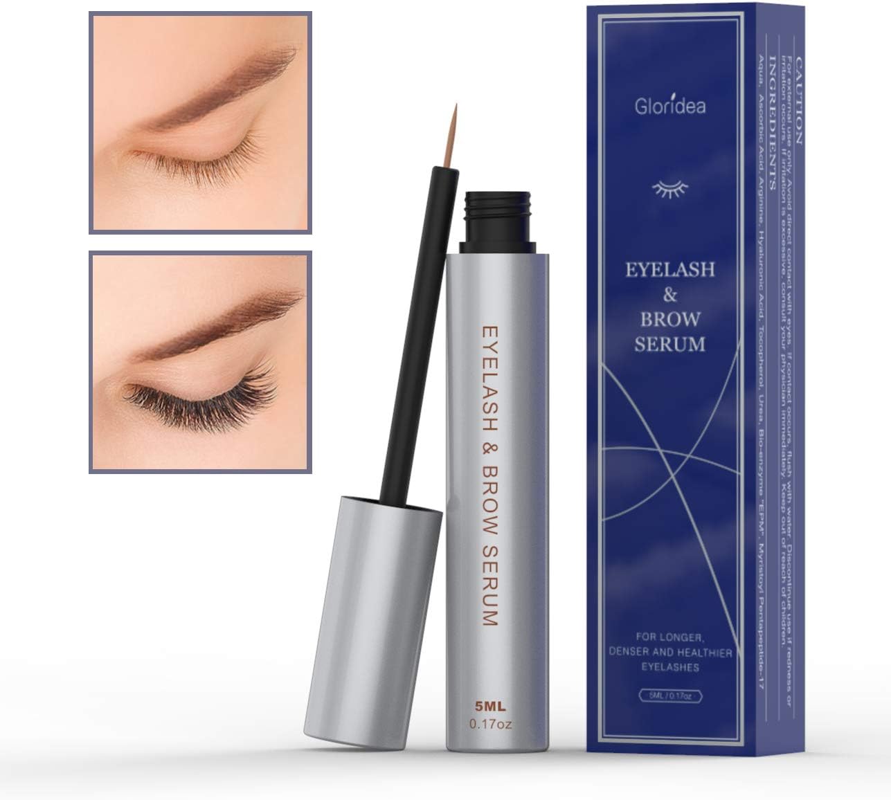 Eyelash Growth Serum - Lashes Serum Achieve Longer, Fuller and Thicker Lash and Brow, 100% Natural Eyelashes Enhancers & Eyebrow Growth Serum with Non-irritating, 5ml by Gloridea