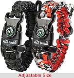 A2S Protection Paracord Bracelet K2-Peak - Survival Gear Kit with Embedded Compass, Fire Starter, Emergency Knife & Whistle (Black/Red Adjustable Size)