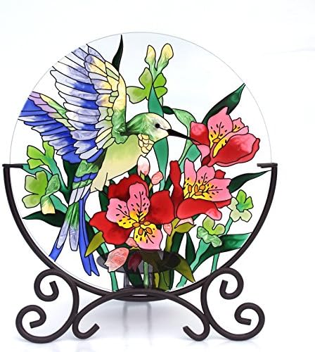 ACEVERHand Paint Art Glass Desktop Decor Candle Holder Table Topper Candleware Home Decor Office Decor Calendar Stand Lily Hummingbird