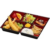 JapanBargain 1594, Lunch Bento Box 6 Compartments Japanese Traditional Plastic Lacquered for Restaurant or Home Made in Japan Red and Black Color 11.75"x9.5", Plate Only