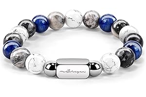 M SHUYUN Howlite Natural Gemstone Bracelet for Men, Map Gemstone and Blue Vein Gemstone for Teens Gifts, 10MM Men's Elastic Adjustable Beaded Bracelets for Men, Handcrafted Gifts For Anniversary,Christmas.