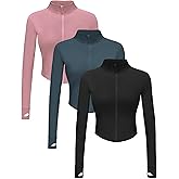Dalavch 3 Pack Womens Cropped Full Zip up Workout Jacket Slim Fit Running Athletic Gym Yoga Sports Jacket with Thumb Holes
