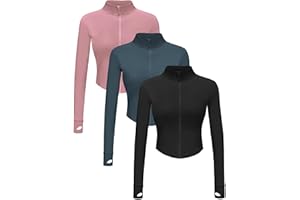 Dalavch 3 Pack Womens Cropped Full Zip up Workout Jacket Slim Fit Running Athletic Gym Yoga Sports Jacket with Thumb Holes