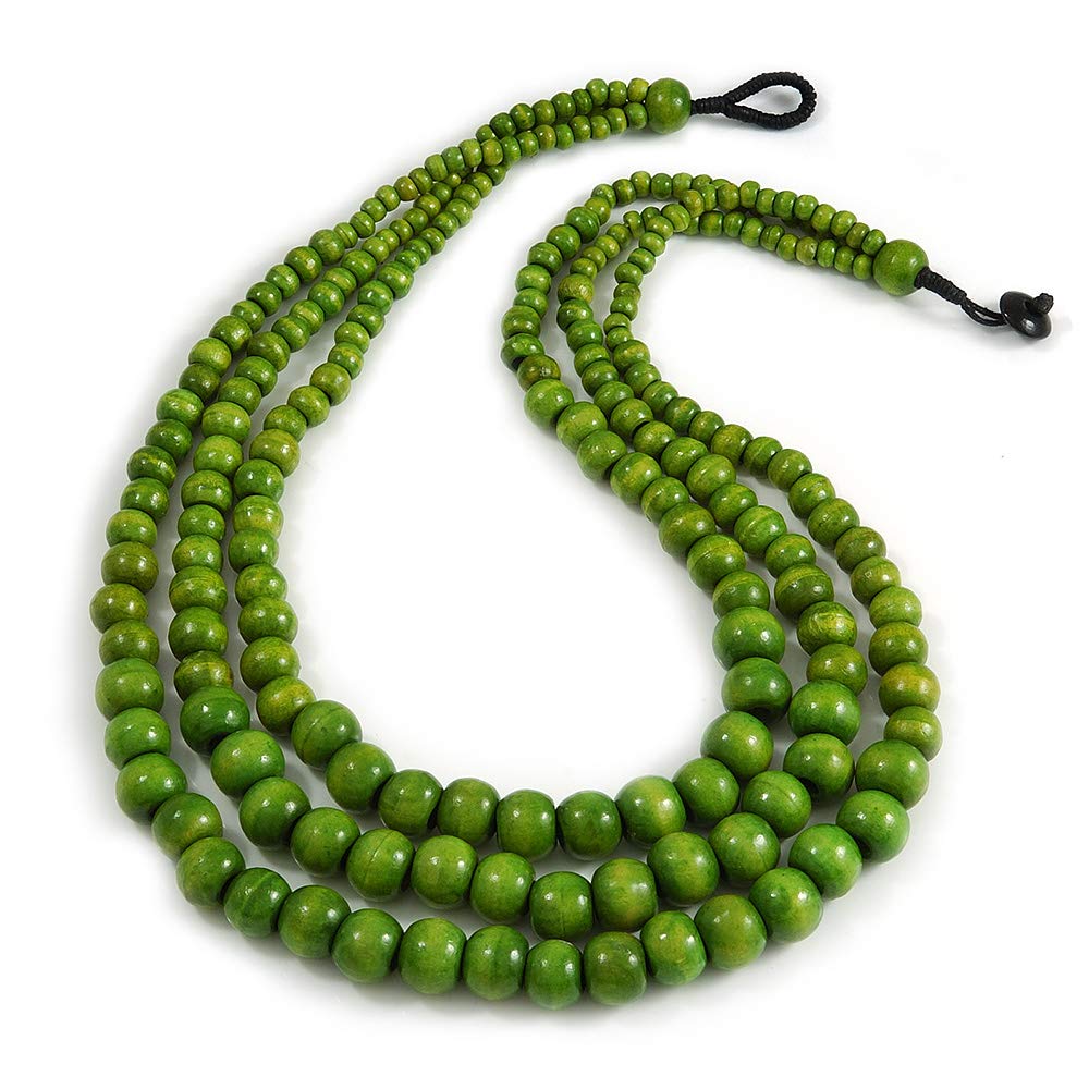Avalaya Statement Layered Wood Bead Necklace in Lime Green - 70cm Long