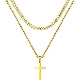 HJIMMNHONG Trendy Gold Stainless Steel Layering Necklace with Gold Cross Pendant - Premium Gold Plated Jewelry for Men & Women Cuban Chain 19.7Inches