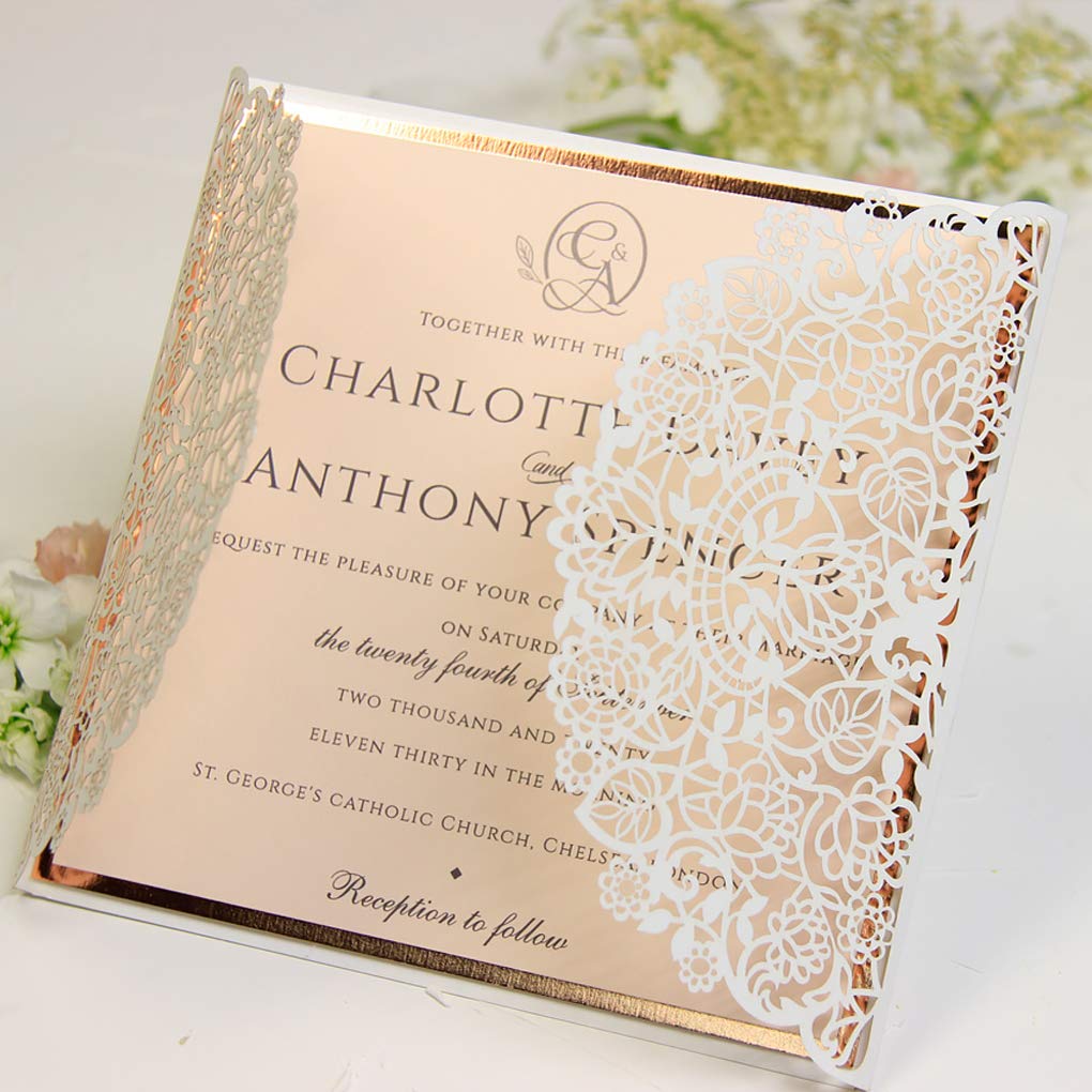 Campione Partecipazioni Matrimonio Fai Da Te Elegante Set Anniversario Fidanzamento Compleanno Battesimo Diy Bianco Pesca Oro Rosa Taglio Laser Con Busta Cancelleria E Decorazioni Per Feste Prodotti Handmade