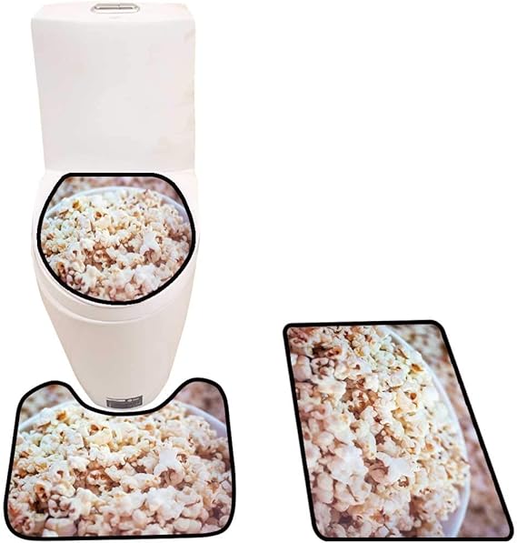 Juego de 3 Alfombrillas para Inodoro con diseño de Palomitas de maíz