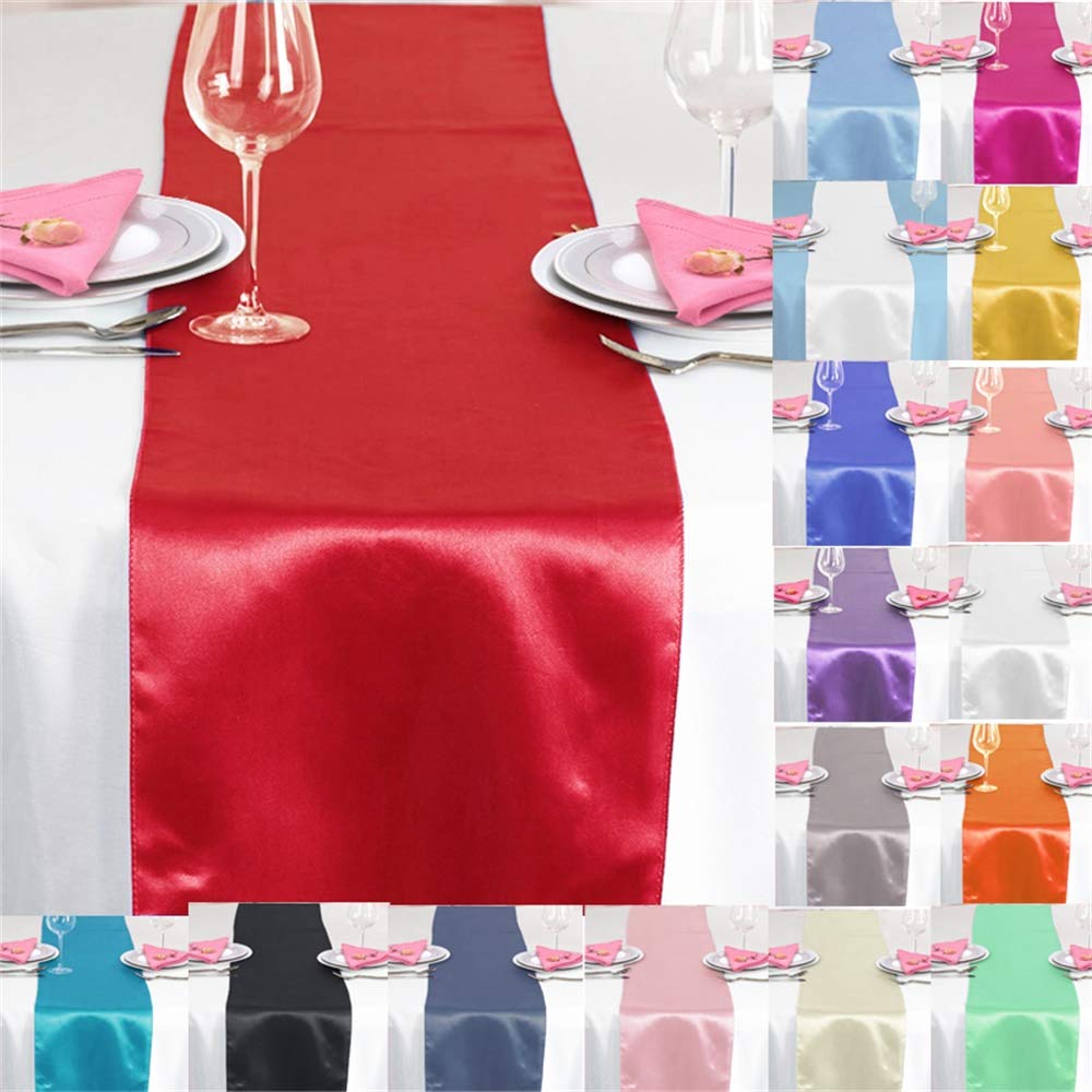 Time to Sparkle 5 Pack Satin Table Runners 12"x108"inch Chair Sashes Swags Wedding Party Table Decoration - Red