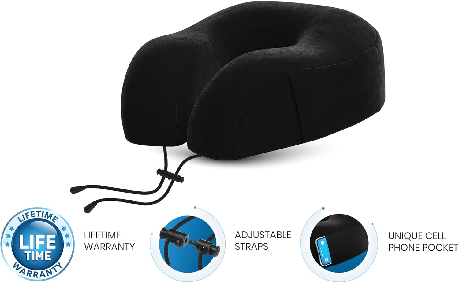 Everlasting Comfort Memory Foam Travel Pillow - Includes Eye Masks and Earplugs - Neck Pillow for Airplane (Black): Home & Kitchen