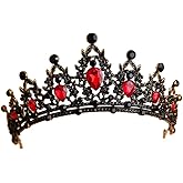 Baroque Bride Crowns Black Rhinestones Gothic Chic Tiaras Vintage Crystal Queen Princess Crown Headpieces Headband for Wedding Prom Halloween Pageant (Red)