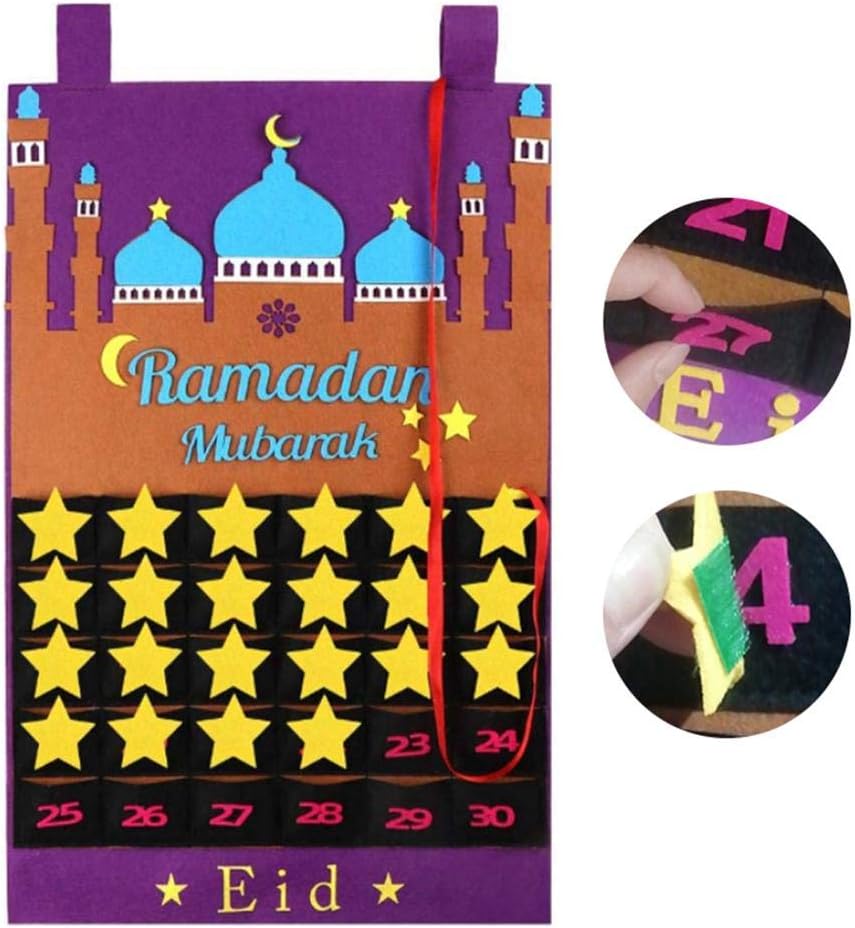 Eid Mubarak Advent Calendar Felt Calendar, Ramadan Countdown Calendar with Candy Pockets for Kids Gifts Ramadan Party Favors