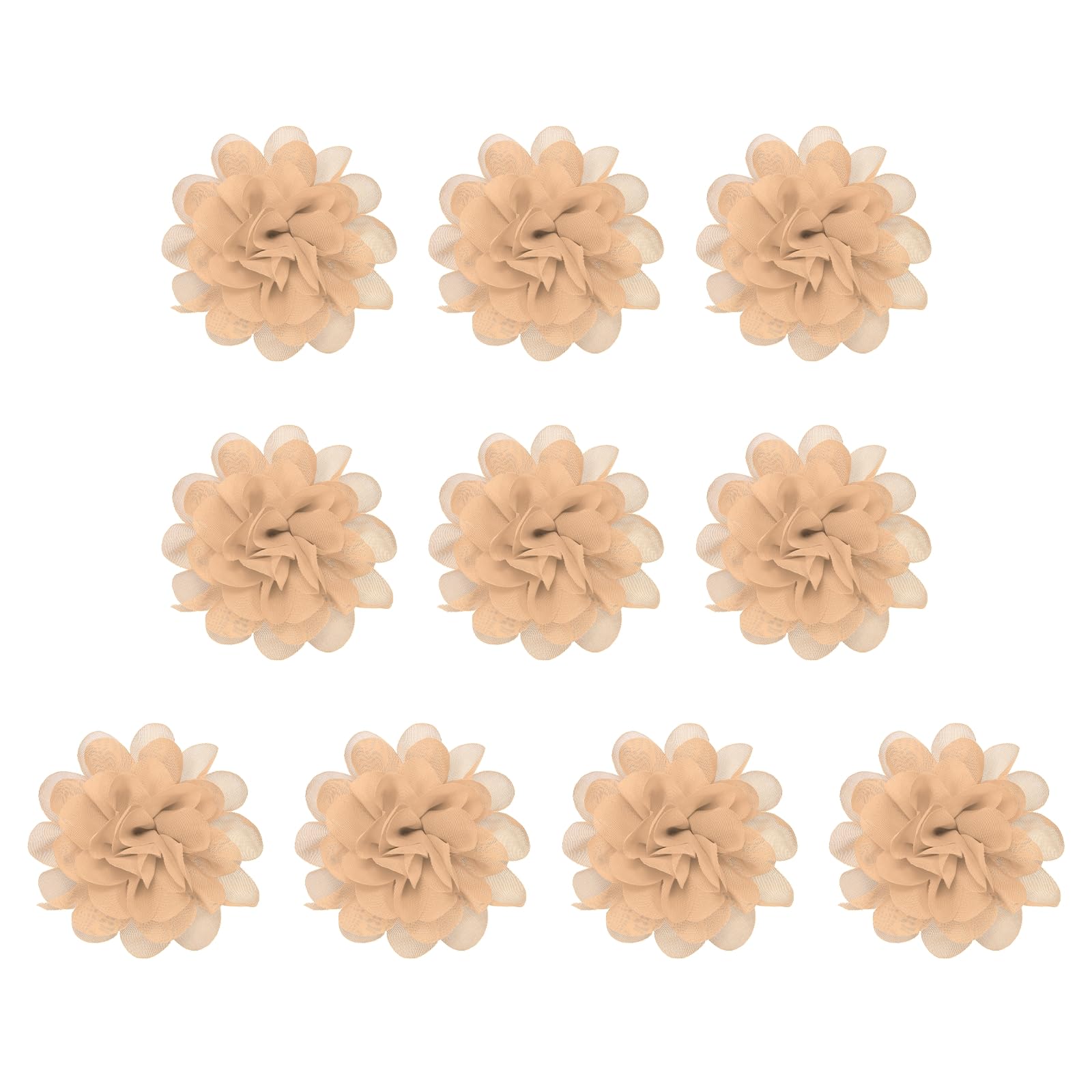 PATIKIL 3.9" Chiffon Flowers, 10 Pcs Mesh Fabric Flowers Sewing Fabric Appliques Headband Embellishments for DIY Craft Wedding Decor, Khaki