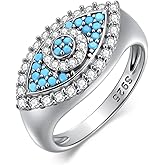 PEIMKO 925 Sterling Silver Evil Eyes Ring Vintage Turquoise Evil Eyes Turkish Ring for Women Birthday Gifts(3.5-12)
