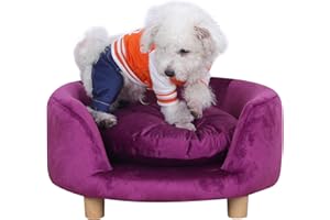 Yoonnie room Dog Sofas and Chairs for Small Pet/Dog Sofa Chair with Soft Velvet Fabric / /Wooden Frame Cat Sofa Chair/Dog Sofa Bed with Washable Cushion for Small Dog Rest Using (Purple)