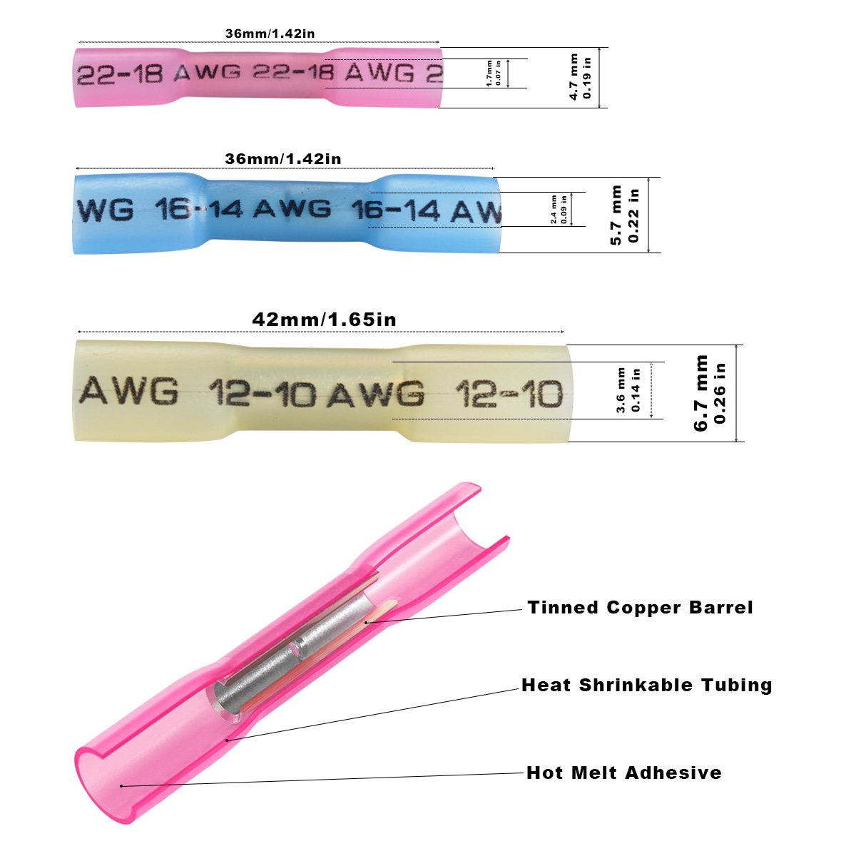 200pcs Heat Shrink Wire Connectors Waterproof Electrical  