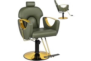 Hicomony Green Salon Chair for Hair Stylist, Barber Chair for Home, Recling Salon Hair Chair with Hydraulic Pump,360°Rotation,130°Recline,All Purpose Salon Equipment