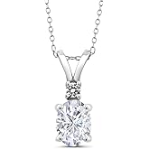 925 Sterling Silver Gemstone Birthstone and White Diamond Pendant Necklace for Women | 8X6MM Oval Center Stone & 2.5MM Round Accent | Fine Jewelry Gifts for Her Mom Women Wife | 18 Inch Chain