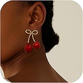 Cherry Dangle Earrings for Women, Cute Red Fruit Drop Earrings, Statement Jewelry, Fun and Quirky Gifts, Lightweight Gold Fruit Accessories