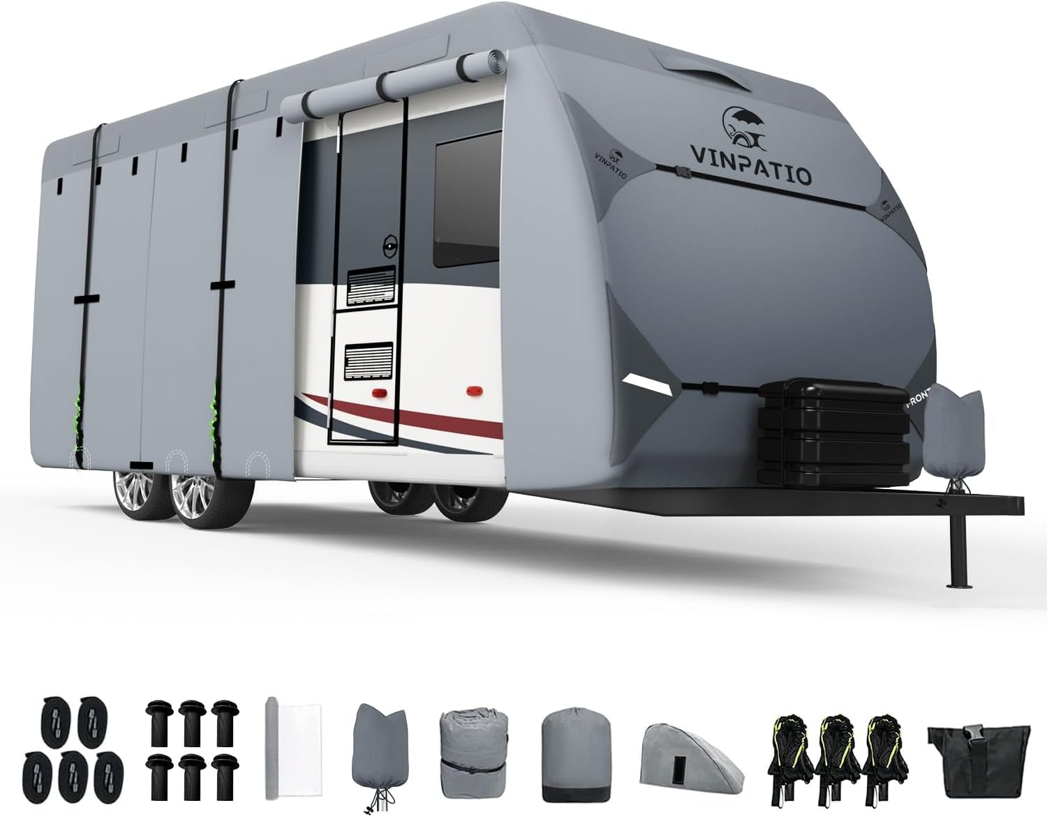 Photo 1 of VINPATIO RV Cover, 7 Layers Heavy Duty RV & Trailer Cover, Toy Hauler Cover Fits 38'-40' RV Travel Trailer Camper Cover with Tongue Jack Cover, Extra Windproof Straps, Gutter Covers