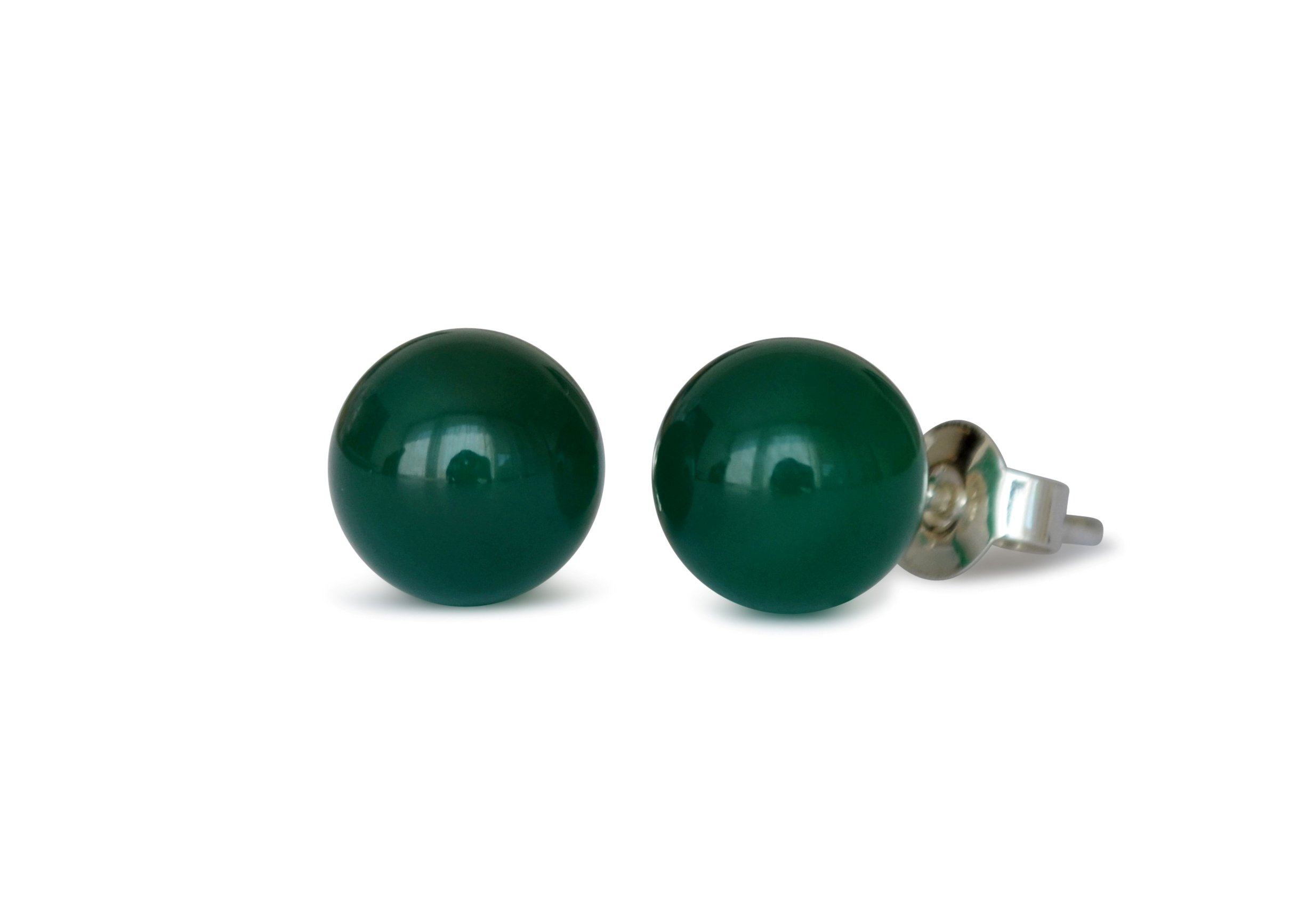 Natural Green Agate Stud Earrings, 6 mm, 925 silver