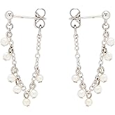 Pura Vida Silver-Plated Pearl Chain Wrap Earrings - Brass Base, Sterling Silver Posts - 1 Pair