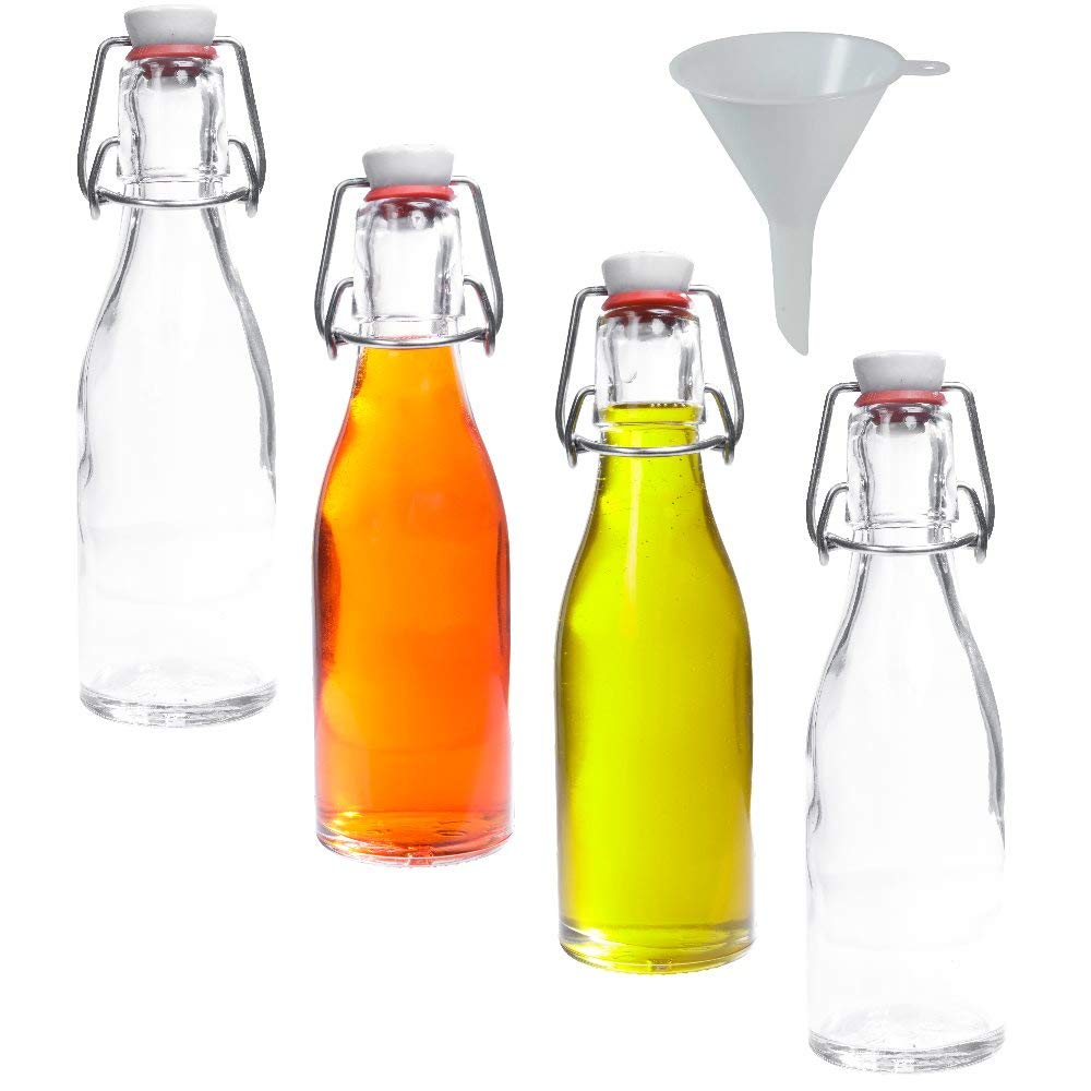 Viva Haushaltswaren 4 Glass Bottles with Screw Tops 200 ml for Self-Filling with Filling Funnel Diameter 7 CM