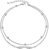 Ladytree Anklet for Women 925 Sterling Silver Adjustable Foot Beaded Heart/Cubic Zirconia Charm Ankle Bracelet Anklets Jewelry