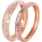 UJOY Cloisonne Bangle Colorful Enamel Filigree Rose Flower Hollowed Crystal Bracelet for Women Gifts 88A09