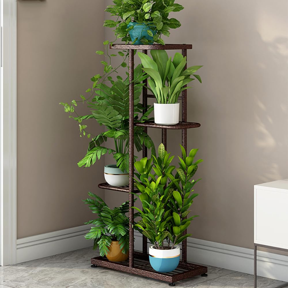 4 Tier Metal Plant Stand, Tall Plant Stand for Indoor Outdoor, Corner Plant Stand For 5 Plants, Multi-tier Planter Pot Holder Flower Stand, Metal Flower Shelf Display Rack for Living Room Patio Bronze