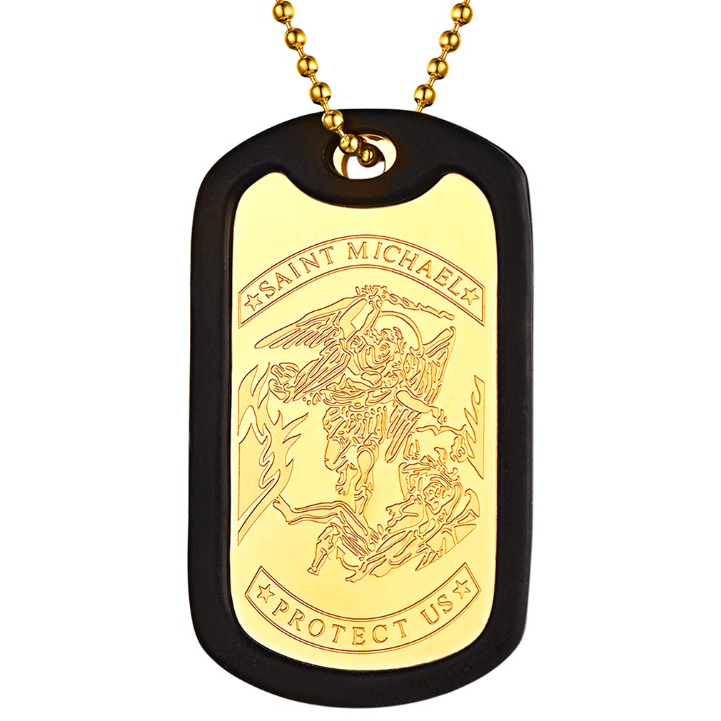 FaithHeart Silencer Dog Tag Pendant for Boys Yellow Gold Plated St Michaels Archangel Necklace Protective Jewellery Talisman Amulets of Paratrooper Occult Gifts for Thanksgiving Day