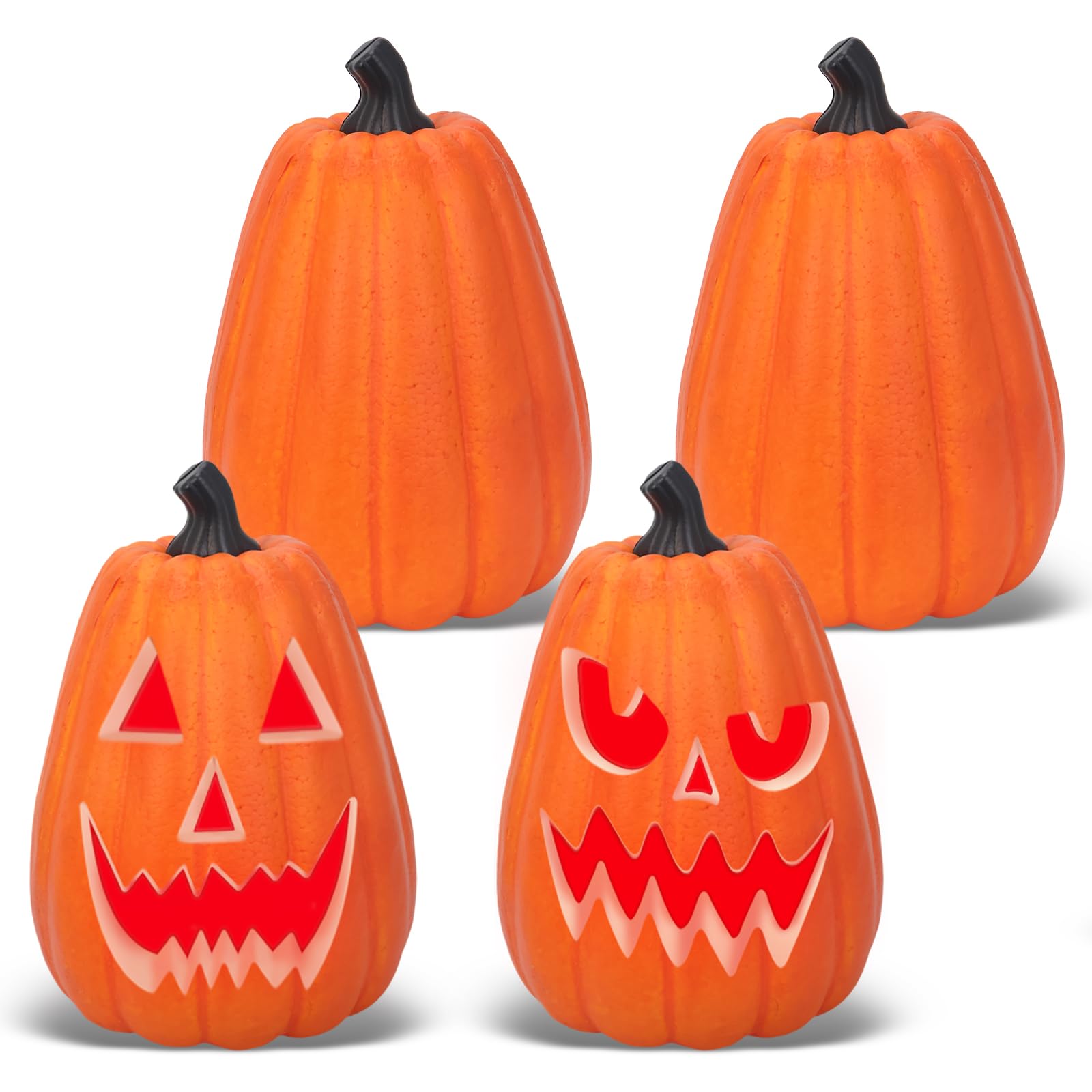 Photo 1 of Lanpn 8 Inch Halloween Carvable Pumpkin 4 Pcs, Large Light up LED Artificial Foam Tall Carved Pumpkins Jack O Lantern with Emoji Templates Paints for Fall Autumn Thanksgiving Harvest Indoor Decor