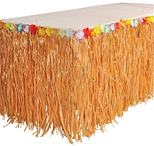 Luau Natural Grass Table Skirt with Flowers