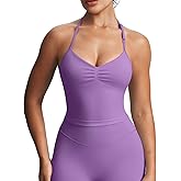 Aoxjox Workout Seamless Sleeveless for Women Adjustable Halter Impact Longline Strappy Top Yoga Crop Tanks