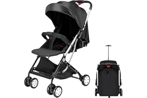 LemoHome Lightweight Baby Stroller,Infant Stroller w/5-Point Harness,with Cup Holder & Oversize Basket, Easy One-Hand Fold,Stroller for Toddler(Black)