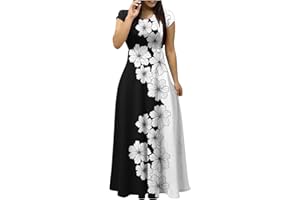 OPHPY Summer Maxi Dress with Sleeves Casual Floral Print Long Dresses Ladies Sexy Elegant O-Neck Vacation Travel Dress