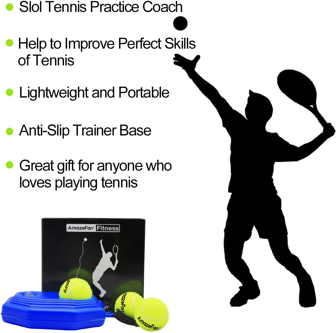 AmazeFan Tennis Trainer Practice Equipment, with 3 Resilient String Rebound Balls Great for Singles Tennis Training, Portable Tennis Training Tool Exercise for Kids Adults Beginners (Blue) : Sports & Outdoors