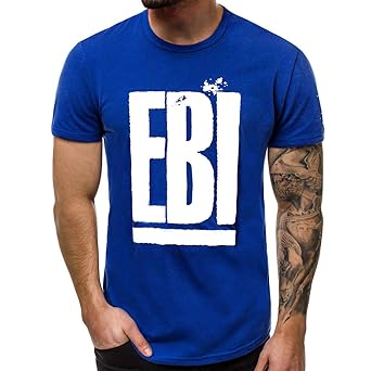 POIUDE Herren T-Shirt Kurzarm Shirt Mit Alphabet EBI-Druck Und Rundhalsausschnitt Blusen-Oberseiten der Männer