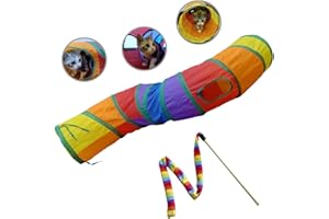 PetLike S Way Cat Tunnel Collapsible Pop-up Pet Tube Hideaway Play Toy with Ball (S-Way, Rainbow)