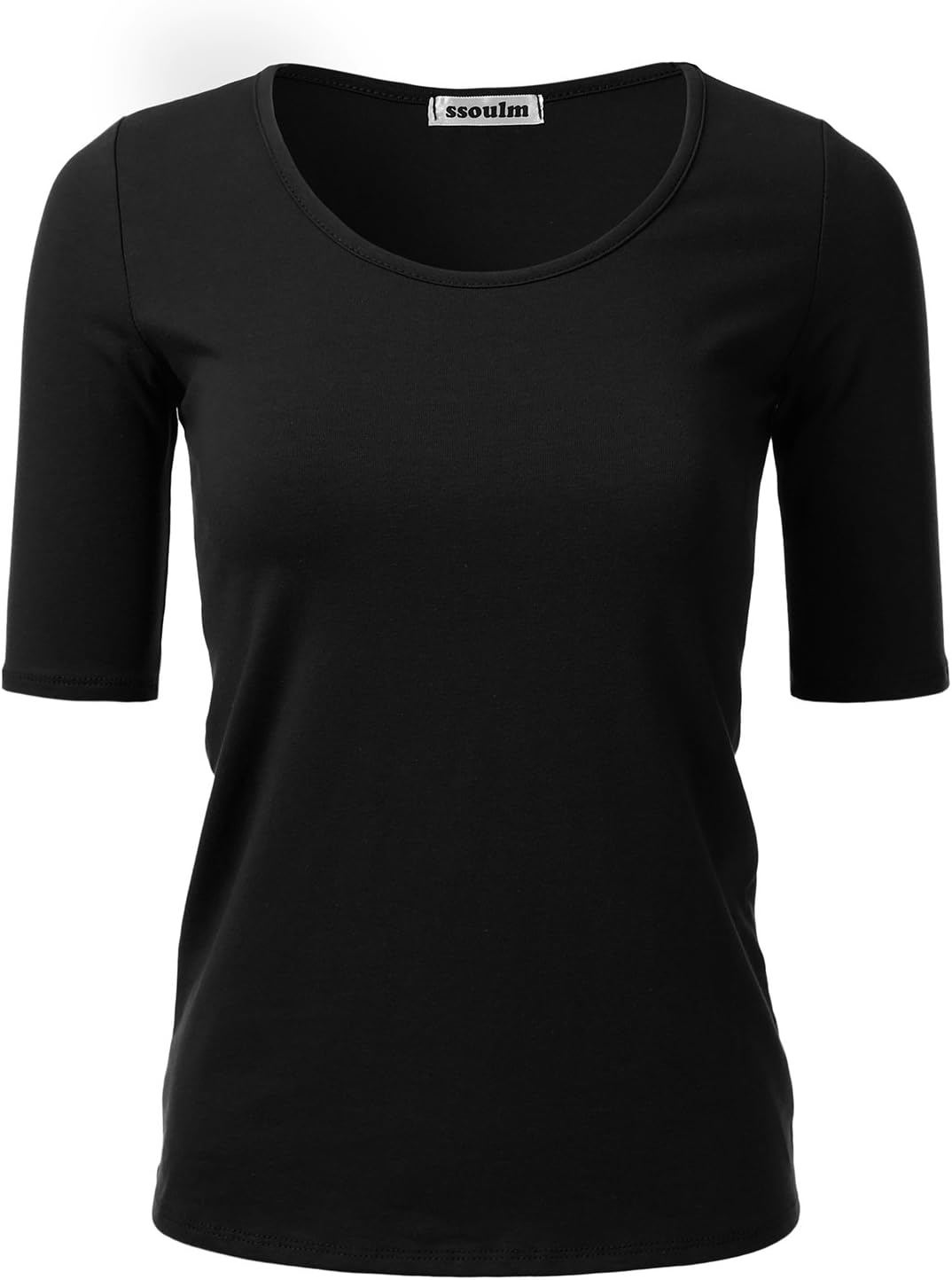 SSOULMWomen's 1/2 Sleeve Scoopneck Cotton Basic Slim Fit T-Shirt Top with Plus Size