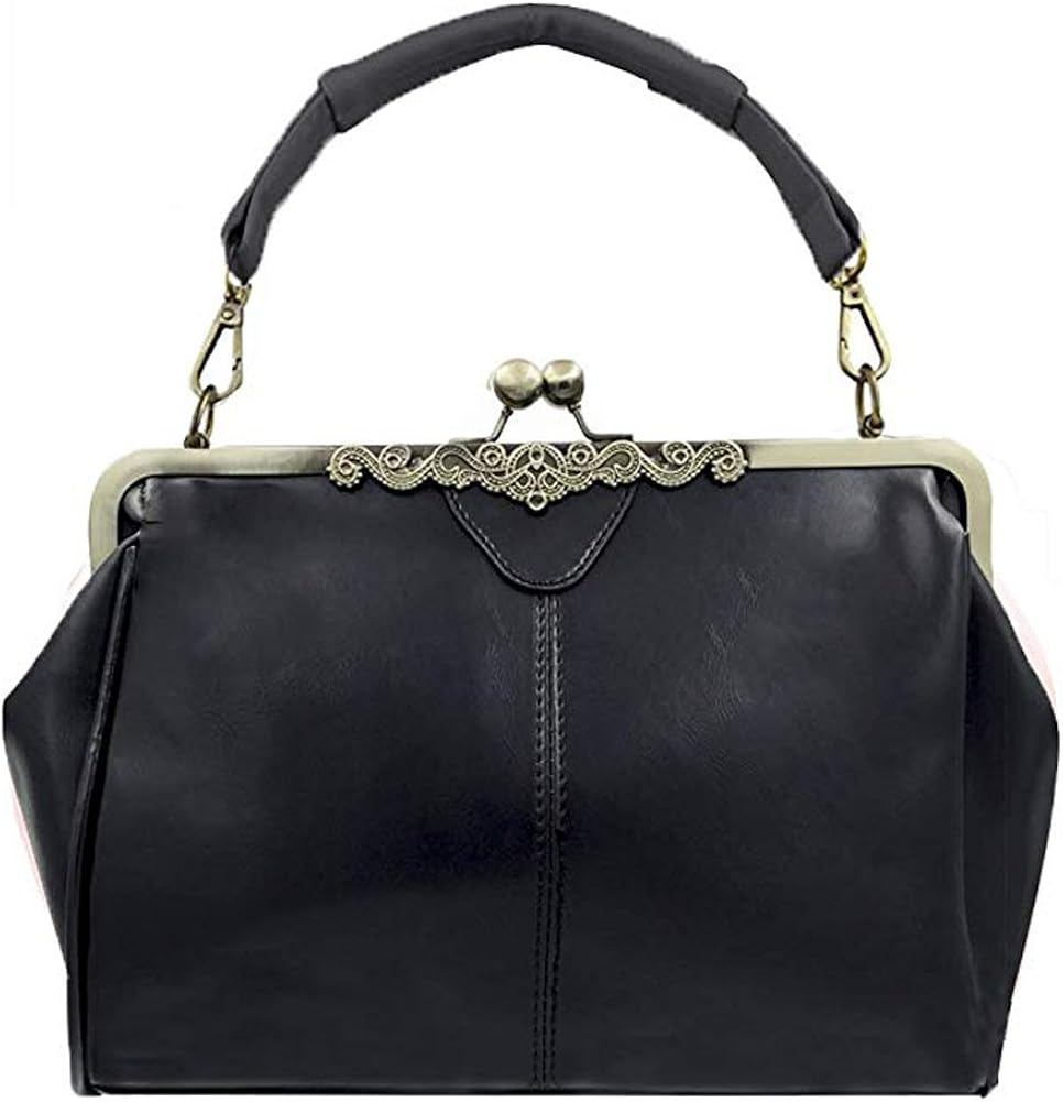 Vintage Style Kiss Lock PU Leather Fashionable Handle Shoulder Bag