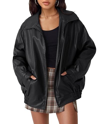 Amazon.com: CIDER Faux Leather Long Sleeve Zipper Jacket Trendy