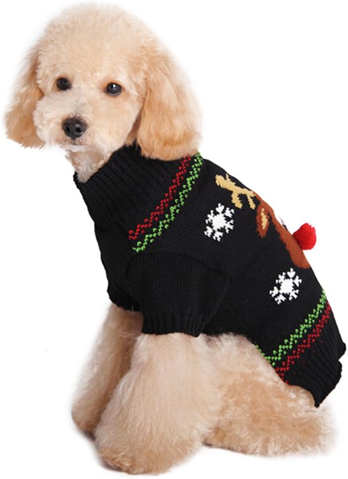 DELIFUR Red Nose Reindeer Sweater Pet Holiday Clothes Cat Sweater Dog Winter Clothing Teddy Autumn Winter Clothes Dog (Red Reindeer Nose - Image 3