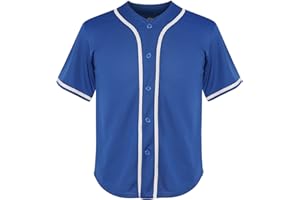 MESOSPERO Youth Baseball Jersey Kids Button Down Short Sleeve Solid Color T-Shirt for School, PE, League Team Uniform
